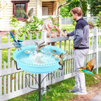 37In Bird Bath for Outside, 2-in-1 Birdbath & Birdfeeder with Detachable Plastic Bowl, Metal Butterfly Stake & Sturdy 5-Pronged Base for Outdoor Garden Yard Decor (Blue)