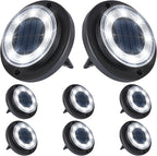 Flacchi Solar Lights Outdoor Waterproof - 2-in-1 Solar Powered Ground Lights Outdoor Solar Disk Light Landscape Light for Deck Step Patio Yard Pathway Walkway Driveway Garden (Cool White, 8 Pack)