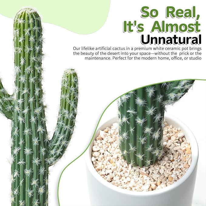 Artificial Cactus Plants - Potted Succulents in Ceramic, Faux Cacti and Succulent Decor for Home, Office Desk，Living Room-1pack
