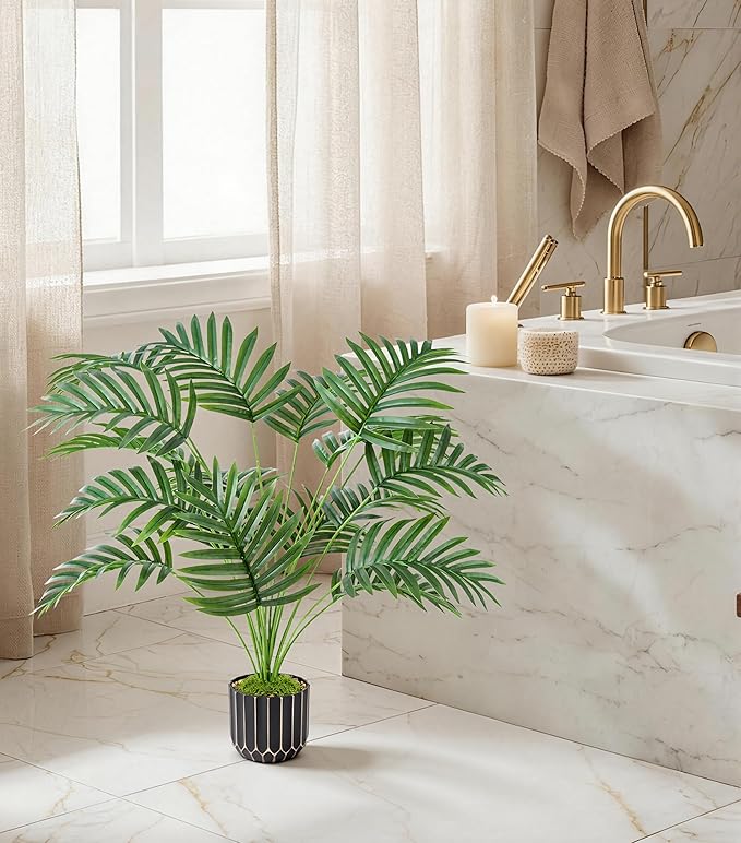 28" Artificial Areca Palm Plant Tall Fake Faux Plants Indoor Outdoor Tree for Living Room Home House Decoration