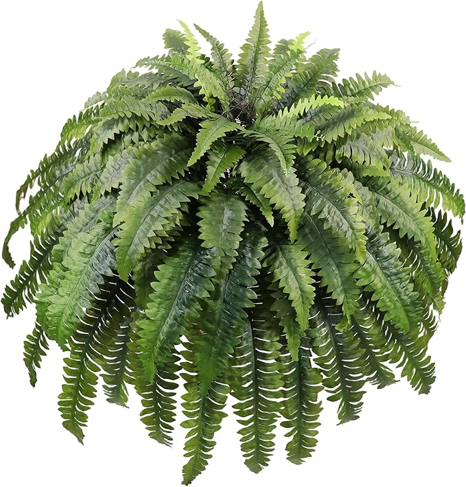 51" Fake Ferns Artificial Plants Large, 96 Fronds Artificial Ferns for Outdoors and Indoors, Realistic Extra Large Faux Boston Fern with Vines for Planter Porch Patio Home Office Decor, UV Resistant