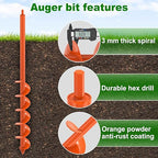 Insaga Auger Drill Bit for Planting 3''x32'' Garden Earth Auger 3mm Thicker Drill Augers for Digging Holes Heavy Duty Auger Post Hole Digger for Bulb, Flowers, Plants - Fits 3/8" Hex Drive Drill