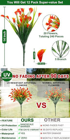 TURNMEON 12 Bundles Calla Lily (240 Heads) Artificial Flowers for Outdoors, Fake Plants UV Resistant Faux Plastic Fake Flowers for Indoor Home Porch Yards Spring Summer Cemetery Decor(Orange Red)