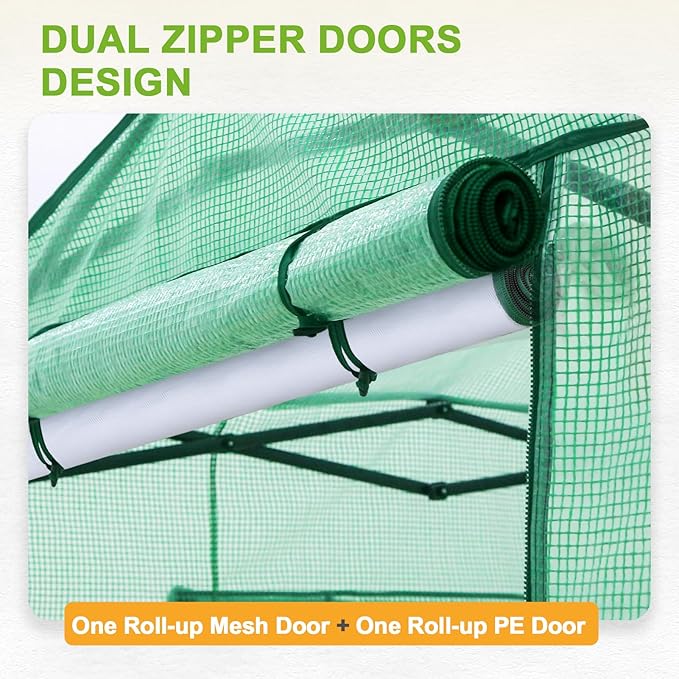 EAGLE PEAK 8x6 Portable Walk in Greenhouse, Pop Up Indoor Outdoor Greenhouse, Green House Kit with Zippered Roll-Up Doors and Windows + Mesh Lined Door, PE Cover, Clear/Green