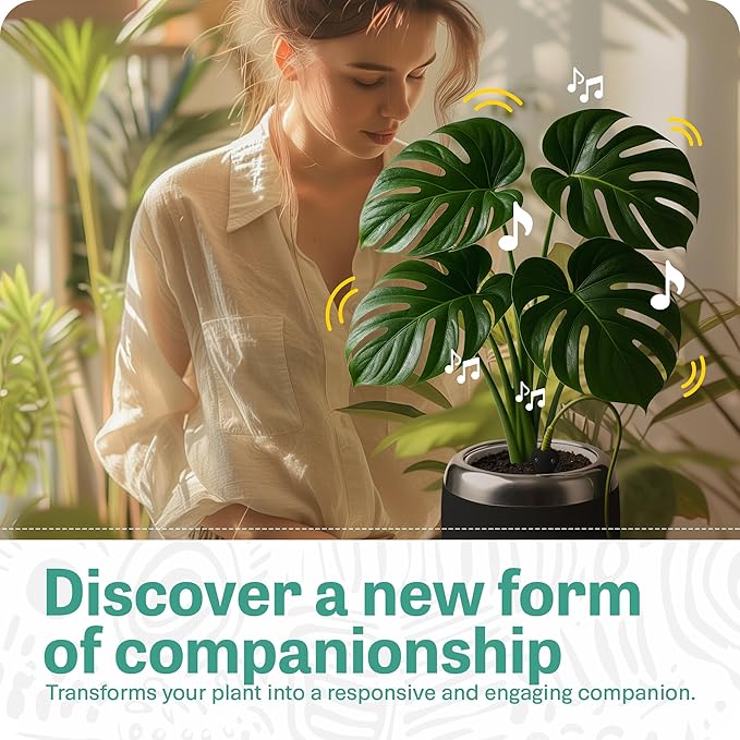 PLANTPETZ Large Robotic Planter – Smart Planter Fits 4 Inch Pots | Bluetooth Speaker | Interactive Smart Plant Pot Turns A Real Plant Into a Touch/Motion Responsive Companion - Charcoal