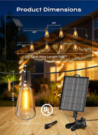 Brightown 108FT 50+2 LED Solar String Lights Outdoor Waterproof, Patio Lights with Remote and Shatterproof Bulbs, Dimmable & Timable, 3 Light Modes, Solar Lights Outdoor for Yard Garden Camping Party