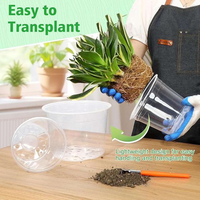 6/8/10 Inch Large Clear Nursery Pots with Drainage, 12 Pack Plastic Pots for Plants, Ideal Seedling Pots and Plant Pots for Vegetables, Orchids, Aloe, Indoor Outdoor Use (6 8 10 inch)