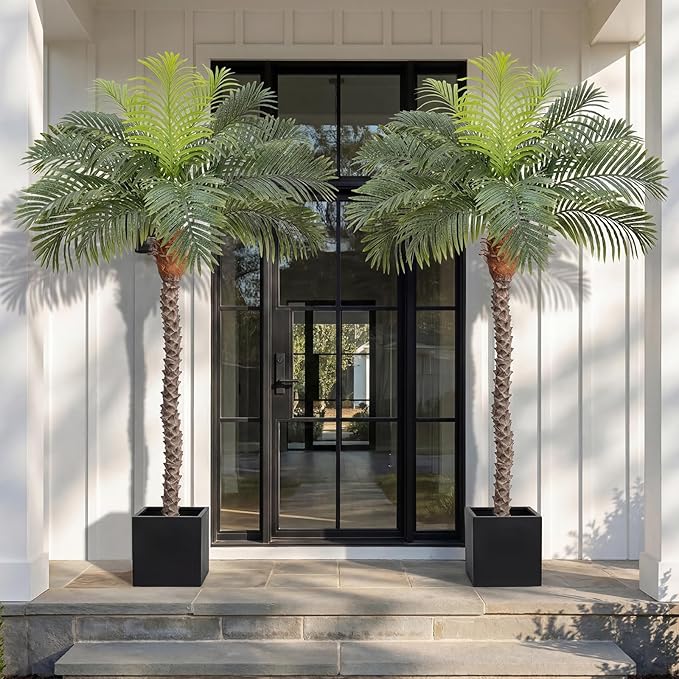 6ft Tall Artificial Phoenix Palm Tree for Outdoor Indoor Decor, Large Faux Coconut Silk Palm Tree Tropical Fake Tree Perfect for Outside Patio Poolside Home Office Decor (Set of 2)