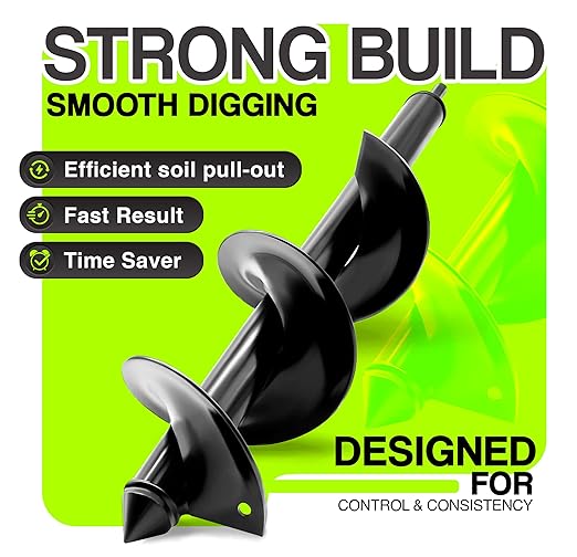 Auger Drill Bit for Planting with Gloves (4 x 12 Inch) - Heavy Duty Garden Spiral and Bulb Planter Tool for Digging Holes - Compatible with 3/8 Inch Hex Drive