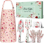 Gardening Gifts for Women, Gardening Tools for Mom Grandma Wife, Garden Tools with Hand Fork Trowel Gloves Apron, Gardening Supplies Kit Birthday Present Pink