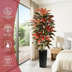Artificial Red Dracaena Tree - 7FT Tall Fake Plants with Black Square Planter - Artificial Plants Indoor Floor Plant in Pot - Large Tropical Fake Yucca Potted Tree for Home Office Living Room Decor