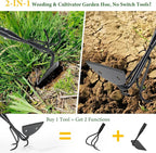 65'' Hoe and Cultivator Garden Tool - 2 in 1 Heavy Duty Garden Hoe for Weeding,Soil Loosening,Sharp Blade,Long Handle Claw 3-Tine Hand Tiller Rake for Gardening