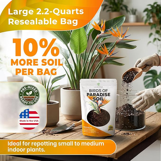 Professional Bird of Paradise Soil Potting Mix 2.2 Quarts Ready to Use, Premium Indoor Plant Soil for Birds of Paradise Plants, Peat Moss Coco Coir Perlite Dolomite, Made in USA
