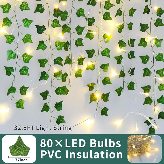 Fake Vines for Room Decor(24Pack168Ft),with CE Certified 160 LED String Lights,Artificial Plant Ivy for Aesthetic Home Bedroom Wall Wedding Party Office Patio Indoor, Outdoor Garden Décor