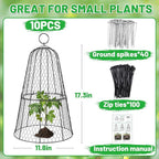 Alphatool Cloche Plant Protectors from Animals - 17.3" Hx11.8 D Chicken Wire Plant Covers with Removable Flip-Top Design, Rustproof Metal Garden Cloches Keep Rabbits, Squirrels, Birds Out - 10 Pack