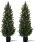 Vitalismo Outdoor Artificial Cedar Topiary Tree, Faux Evergreen Shrubs for Front Porch Decor, Lifelike Fake Bushes Plants for Home Living Room Front Door Decor (2, 4ft)