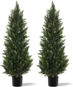 Vitalismo Outdoor Artificial Cedar Topiary Tree, Faux Evergreen Shrubs for Front Porch Decor, Lifelike Fake Bushes Plants for Home Living Room Front Door Decor (2, 4ft)