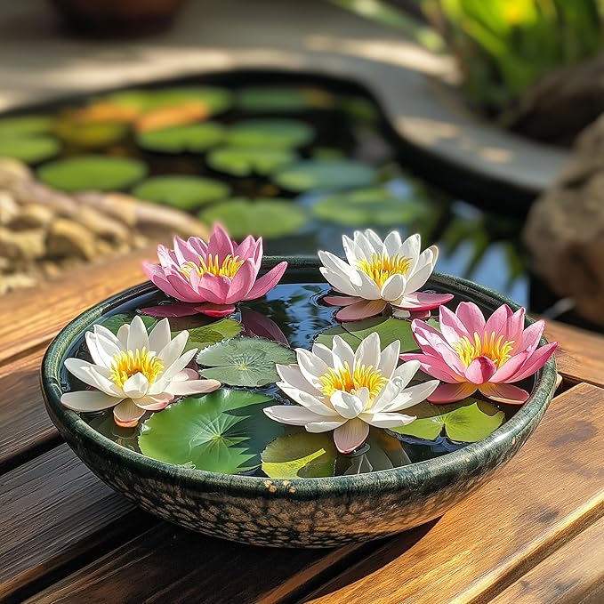 10 Mixed Bowl Lotus Flower Seeds for Planting, Water Lily Flower Plants, Bonsai Lotus Seeds, High Germination, Red, Bule, Pink, White and Purple Colors, Non-GMO Aquatic Plant Seeds