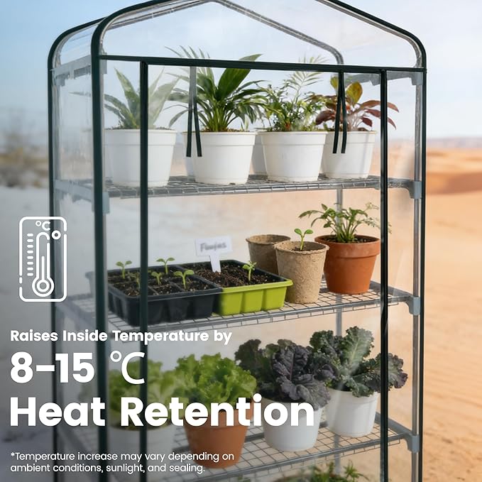 Worth Garden 50% Extra Wide Mini Greenhouse 4 Tier Portable Plant Green House 40in Wide -Sturdy Gardening Shelves with PVC Cover - Indoor & Outdoor Wheatgrass Growing - 19″x40″x63″