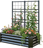 Galvanized Raised Garden Bed with Trellis for Climbing Plants Outdoor,Metal Vertical Garden Planter Box for Patio,Heavy Duty Elevated Garden Bed for Vegetables Tomatoes Cucumbers Flowers Herbs,Black
