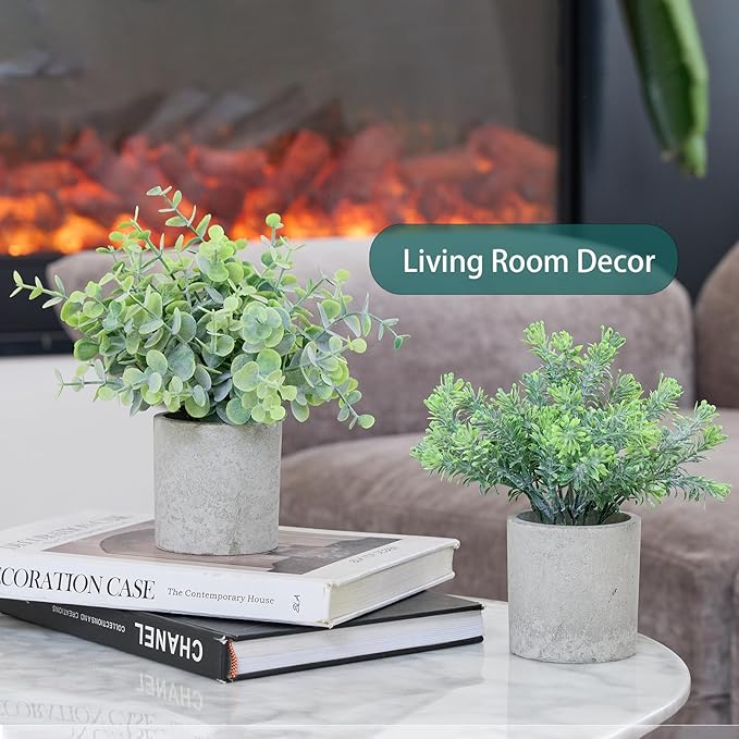 3 Pack Fake Plants Small Artificial Eucalyptus Topiaries Lifelike Faux Plant Perfect for Home Office Desk,Shelf Decor