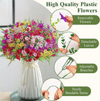 Alupssuc 24 Bundles Artificial Flowers for Outdoors Spring Decoration, UV Resistant Faux Eucalyptus Violet and Lavender Silk Fake Plants for Outside Indoor Decor, Red Rose Purple Yellow Pink White