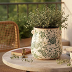 Xiaan Jiaju Tuscan Ceramic Planters and Kitchen Utensil Holder, 6.68 Inch Vintage Plant Pots with Drainage for Indoor/Outdoor, Country Cottage Vase for Home Garden Decor, Gifts for Plant Lovers, Cyan
