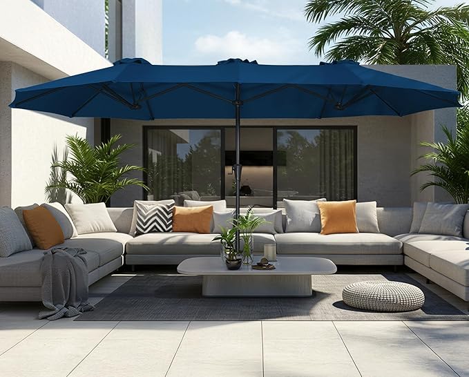 SUPERJARE 13FT Outdoor Umbrella for Patio, Double sided Pool Umbrellas with Fade Resistant Canopy, Large Table Umbrella for Deck, Market, Backyard - Navy Blue(No Base)