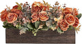 Dahey Centerpiece Table Decorations for Dining Room Farmhouse Living Room Fall Table Centerpieces Decor Wood Tray with 3 Artificial Flowers and 2 Eucalyptus for Kitchen Table, Orange