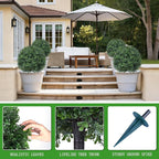 2Pcs Artificial Boxwood Topiary Ball Tree, UV Resistant Artificial Outdoor Shrubs with Spike, Decorative Evergreen Fake Topiary Bushes Plant for Front Porch Garden