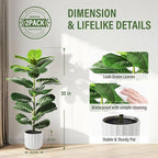 Suntee 2 Pack Artificial Fiddle Leaf Fig Tree, 30" Ficus Lyrata Fake Plants with White Planter, Floor Plant Outdoor Faux Plants for Living Room, Corner, Office, Patio, Windowsill Decor