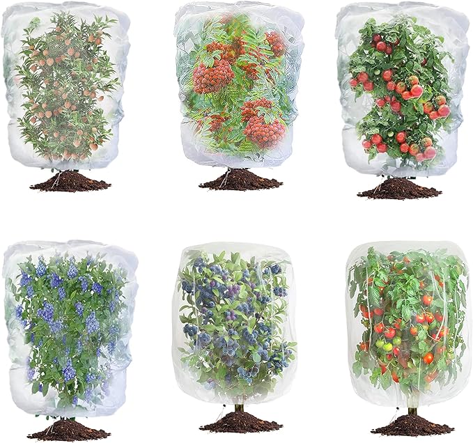 Garden Mesh Netting with Drawstring,Plants Cover Protection from Anti Birds,Bugs,Cicadas,and Insects-Pest Barrier Bag for Blueberry Bushes,Citrus,Tomatoes,Vegetables,Fruit Tree and Orange
