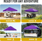 CROWN SHADES 10x10 Pop Up Canopy - Beach Tent with One Push Setup - Easy Outdoor Sun Shade for Events, Parties, Camping - Gazebo with STO-N-Go Cover Bag, Silver Coated Top, Purple