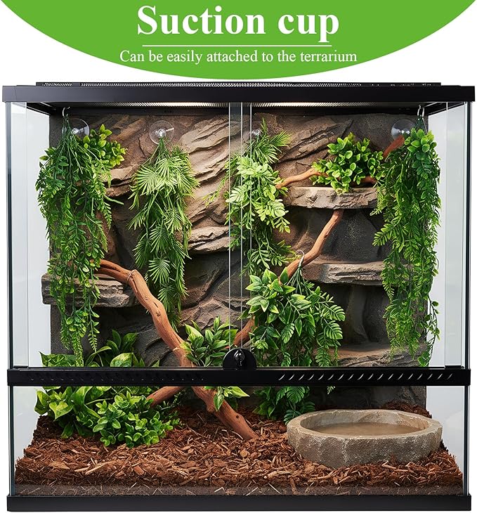 Suncalla Reptile Plants Terrarium Hanging Plants Vines Boston Climbing Terrarium Plant with Suction Cup for Bearded Dragons Lizards Crested Gecko Snake Crab Tank(Lush Series,Multiple Green)