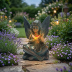 Oinas Solar Fairy Garden Statue Decor - Resin Fairy Figurines with Butterfly Light, 8.5 in Angel Fairy Outdoor Decor, Birthdays, Valentine's Day Garden Sculpture Gifts for Women