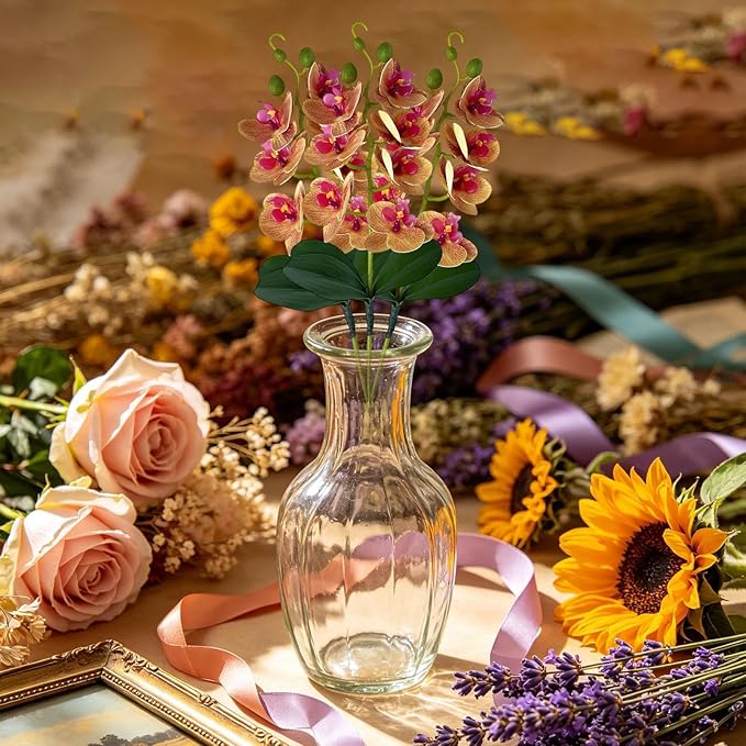 Fake Flowers, Elegant Realistic Design, PP, Orchid Decor Vase, Silk Bloom Arrangement, Long-Lasting, for Home, Bedroom, Bathroom, Living Room, Office