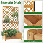 HAPPYGRILL 2 Pcs Raised Garden Bed, 71" Wooden Planter Box with Trellis, Drainage Holes, Freestanding Elevated Garden Bed for Vine Climbing Plants (Yellow)