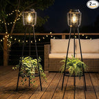 VISFLAIR 2 Pack Solar Lights with Plant Stand, Outdoor Floor Lamp, Waterproof Solar LED Edison Bulb Floor Lamps for Patio Porch Deck Yard Garden Decor