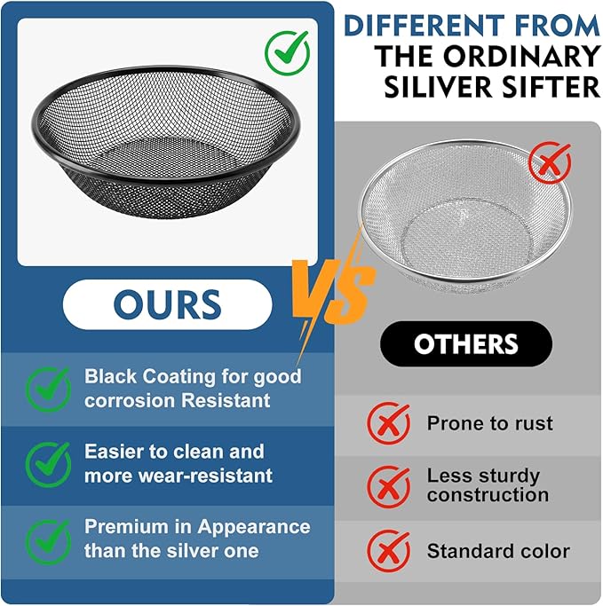 3PCS Soil Sifter for Gardening, 11.8" W Rock Sifter for 5 Gallon Bucket, 3mm/6mm/8mm Mesh Galvanized Steel Sifting Screen Dirt Sifter for Compost, Worm, Leaves, Sawdust, Rocks, Sand and Gravel