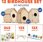 12 DIY Bird House Kits For Children to Build - Wood Birdhouse for Kids to Paint - Unfinished Bird Houses - Spring Crafts Kits - Wooden Arts & Craft for Girls & Boys - Classroom & Spring Activity