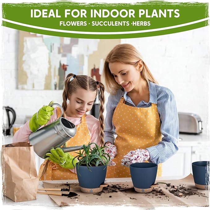 Self-Watering Pots for Indoor Plants with Visible Water Window,5/6/6.5/8/10 Inch Outdoor Flower Pots with Drainage Holes & Reservoir for Patio, Home Decor (Blue)
