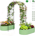 SUNYRISY Galvanized Raised Garden Bed with 87" H Arch Trellis for Climbing Plants Outdoor, Metal Planter Box with Netting for Gardening Flowers Vegetables Fruit Herb, Green