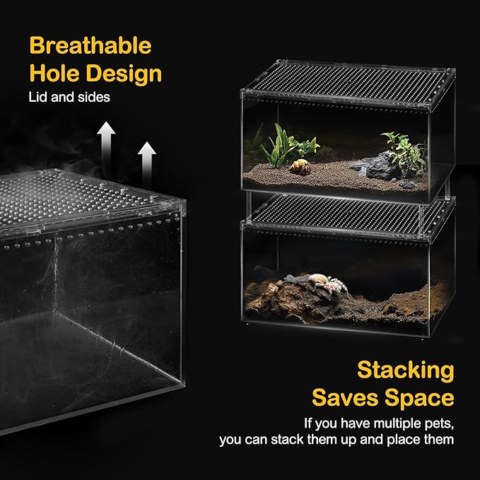Reptile PC Terrarium,Tarantula Enclosure,Spider Tank Starter Kit,Leopard Gecko Container,Hermit Crab Habitat,Lizard Enclosure,Insect Housing,Jumping Spider Cage,Small Bearded Dragon Vivarium S