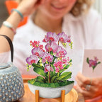 Freshcut Paper Pop Up Cards, Mini Orchid Oasis, 6 Inch Mini Sized Forever Flower Bouquet 3D Popup Greeting Cards, Birthday Card, Get Well Gifts, Blank Notecard & Envelope