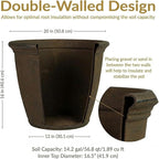 Sunnydaze 20-Inch Anjelica Large Plastic Pot for Plants - Outdoor Double-Walled Large Plastic Planter with Drillable Drainage Holes - Rust - 2pk