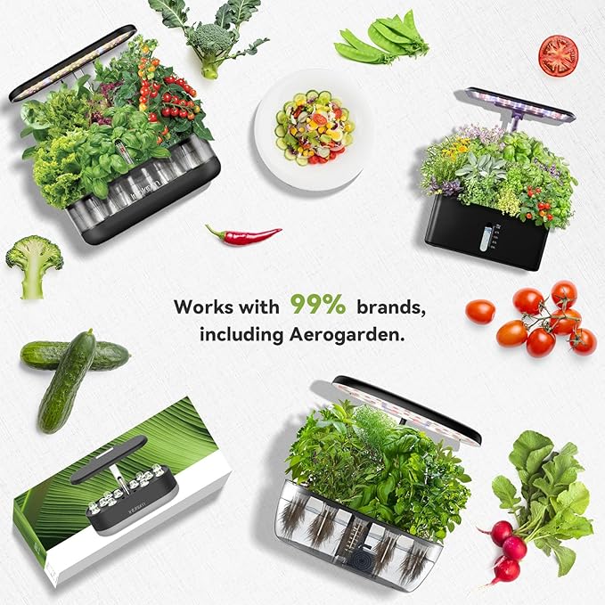 inbloom 18-Pod Salsa Seed Pod Kit for AeroGarden, Ahopegarden, Gardencube Hydroponic Garden with Cucumber, Red Chili Pepper, Green&Yellow Bell Pepper, Purple Pepper, Cherry Tomato – Mothers Day Gift