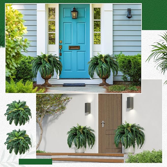 Giegxin 1 Pack 49''/95 Leaves Artificial Ferns for Outdoors, Large Fake Boston Ferns Bush, Realistic UV Resistant Faux Silk Plants for Porch Patio Hanging Garden Balcony Office Living Room Decor
