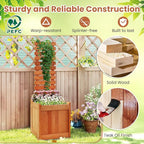 HAPPYGRILL Raised Garden Bed with Trellis, Outdoor Elevated Planter Box w/Trellis, Open-Ended, for Climbing Plant Vine Flower Vegetable, Freestanding Privacy Planters for Patio Yard, 16"x16"x48" (1)