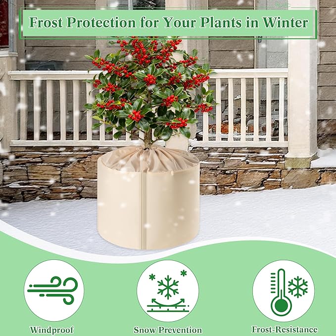 2 Pcs Plant Pot Covers for Winter, Insulated Potted Plant Covers Freeze Protection with Drawstring & Hook-and-Loop Closure, Flower Pot Protection Bag to Keep Outdoor Plant Warm, 25.6"x 27.5"