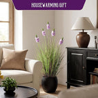 Artificial Plants Indoor Tall Grass Plants with Lilac Flower 35.4In Tall Artificial Ornamental Grass Green Onions Outdoor Fake Plants with Black Pot Home Office Decorative (1 Pack,Purple)